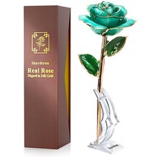 Sinvitron Gold Dipped Rose 24K Real Rose, Long Stem 24k Gold Plated Rose with...