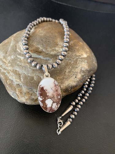 Wild Horse Turquoise Pendant Navajo Pearls Sterling Silver Necklace 20" 12818 - Picture 3 of 12