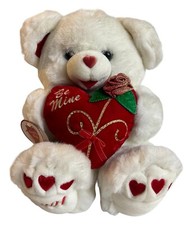 Vintage Valentines Teddy Bear White Be Mine Heart 2001 Sweetheart Plush Animal