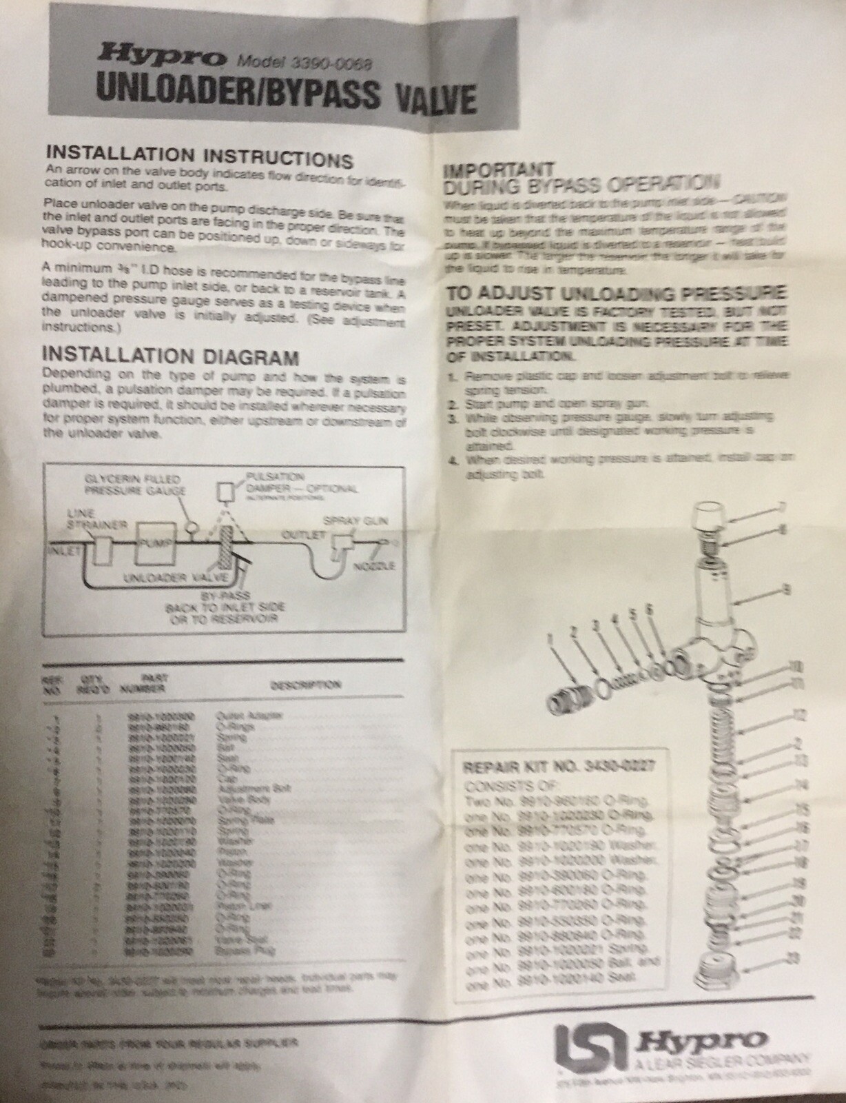 AR 2900 UNLOADER VALVE Annovi Reverberi 10 GPM 1500-3600 PSI Pressure Washer