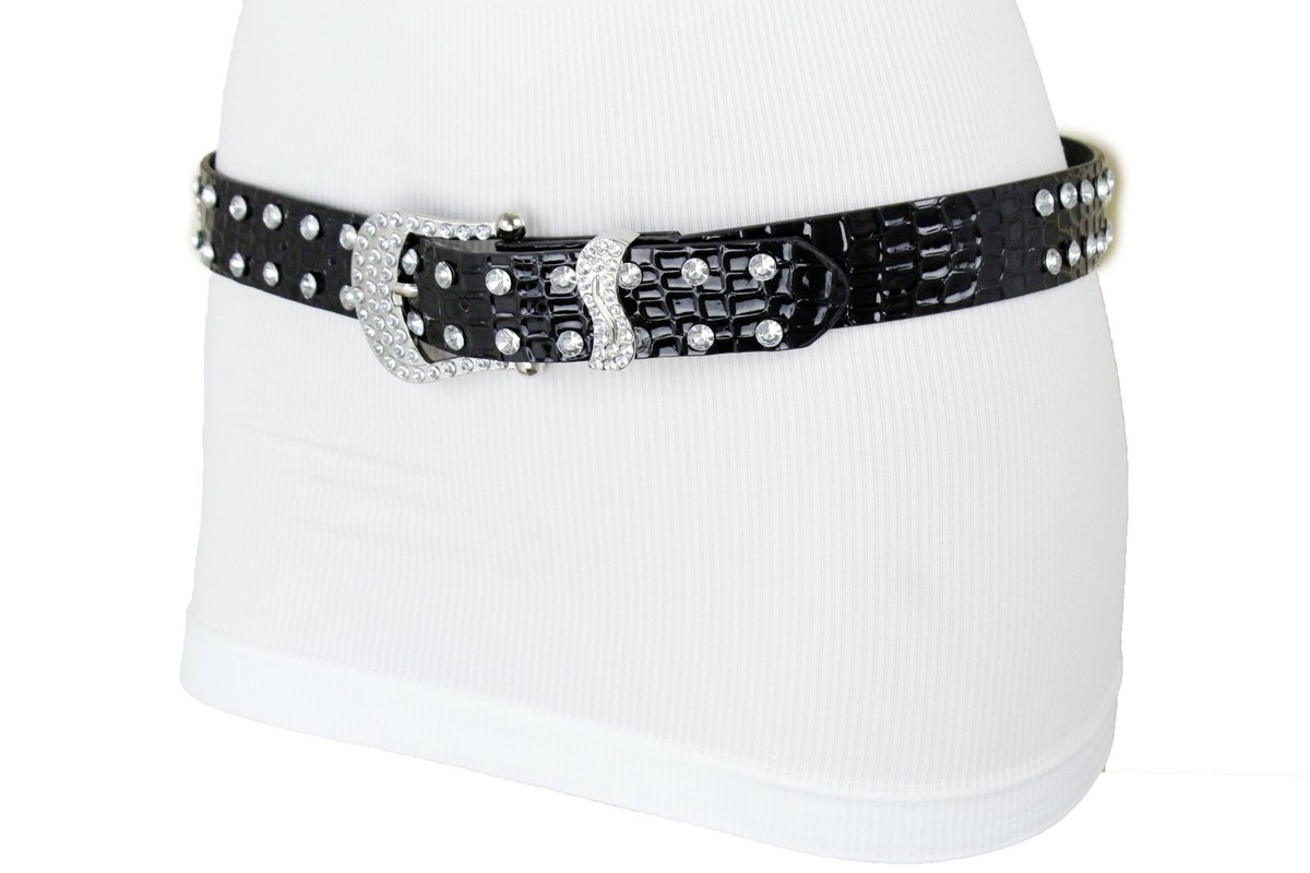 Faux Leather Western Belt with Floral Carved Silver Buckle and Beaded Trim for 1 3/4 main image 2