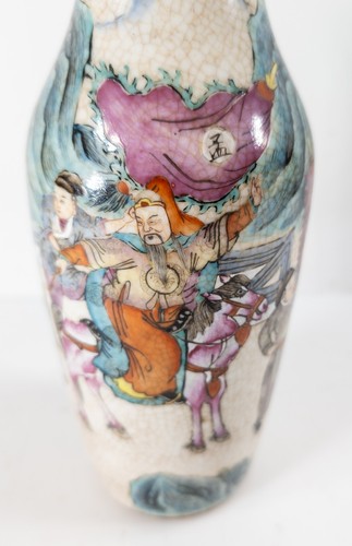 Antique Chinese Famille Rose Crackle Vase with Figures, Signed Drilled - Picture 6 of 11