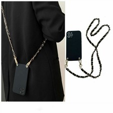 Luxury Leather Crossbody Lanyard Necklace Bracelet Chain Black Soft Case Phone
