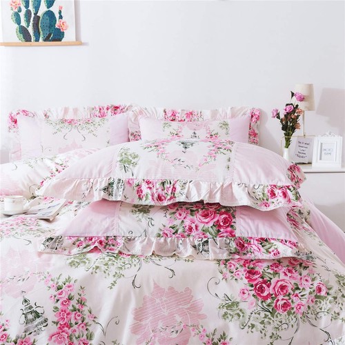 Heimtextilien Rosa Rose Blumendruck Bettbezug Bettwäsche Set für Mädchen 4 Stück... - Bild 7 von 9