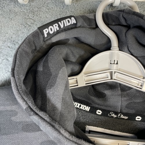 Dixxon Vixxon Hoodie Women Large Gray Camo Sweatshirt Kanga Pocket Logo Custom - Picture 7 of 13