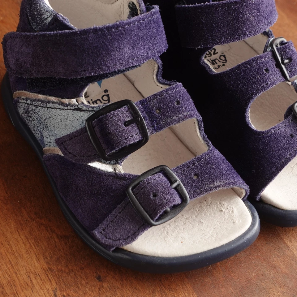 Daumling Sandals Infant Size 20 Age 10-16 Months Blue Leather Adjustable Shoes - Image 4 of 4