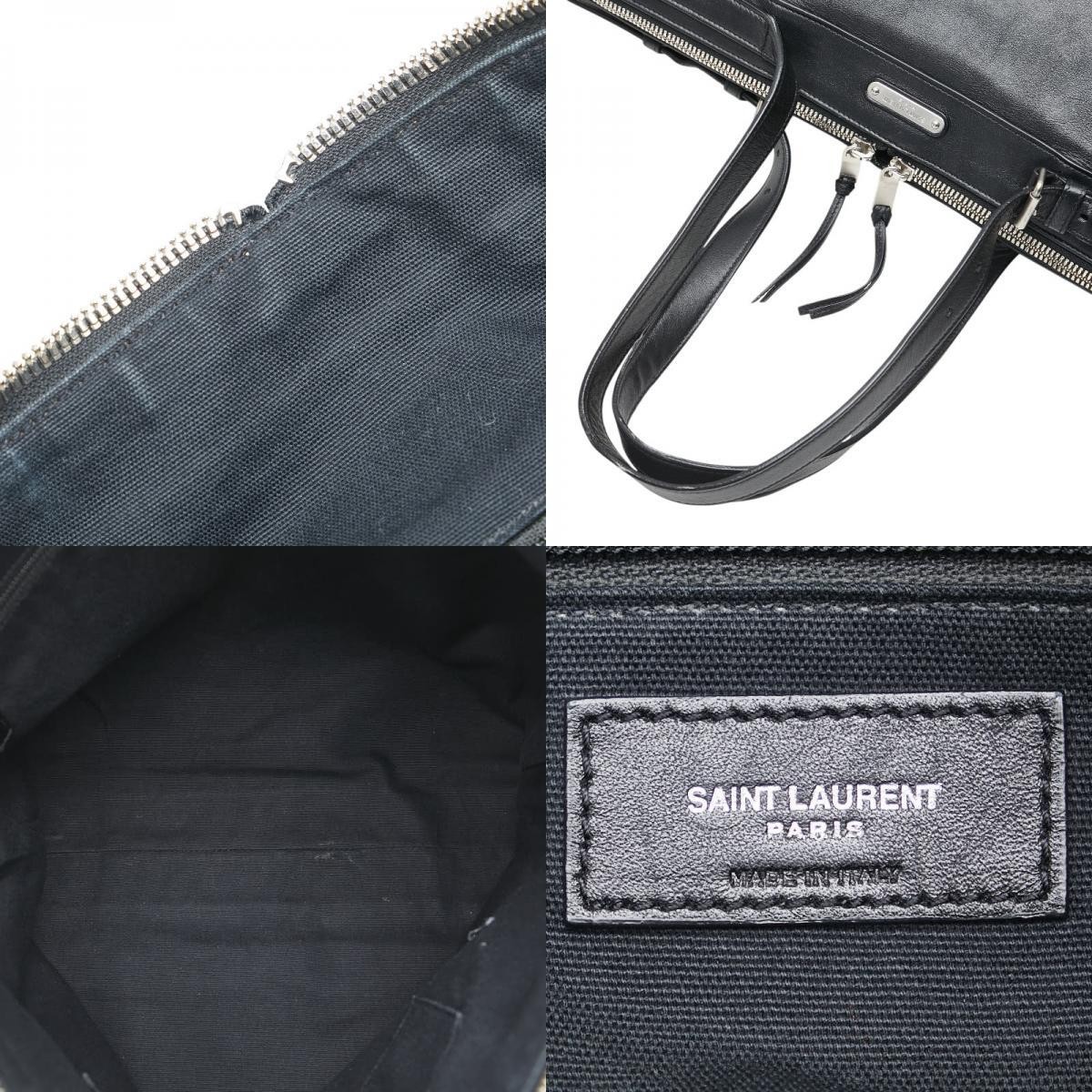 Saint Laurent Tote Bag Black Leather Women's Used Authentic thumbnail 9