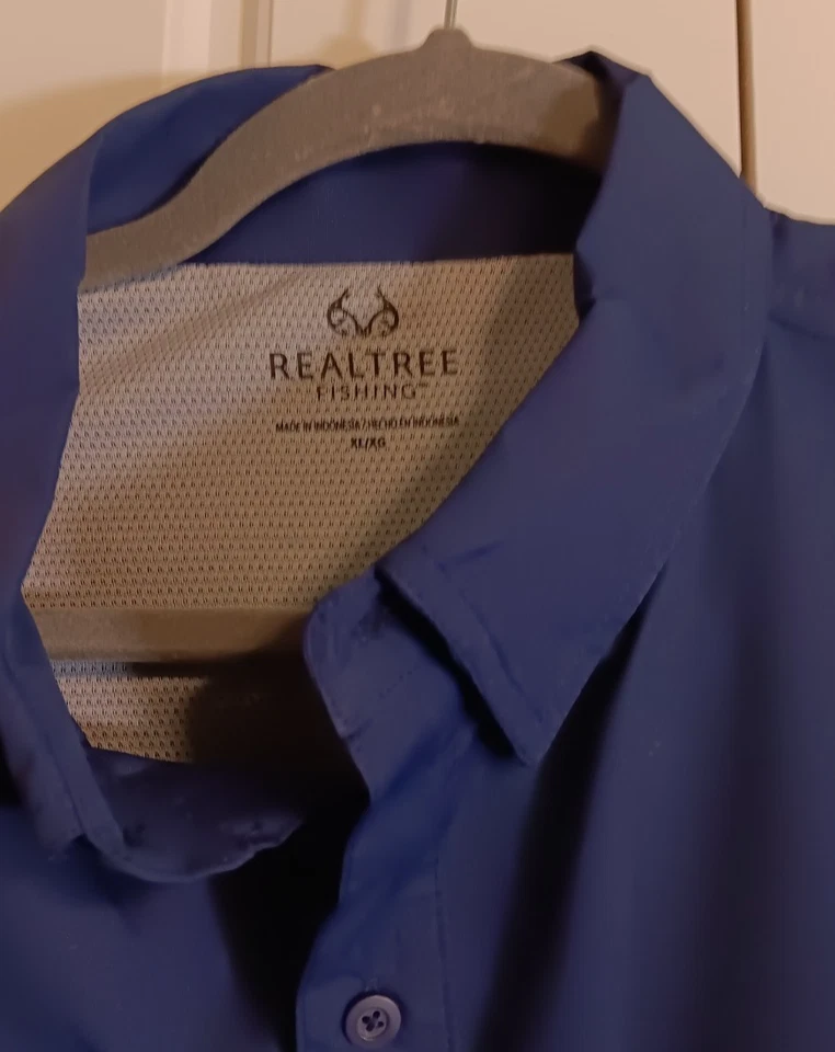 Camisa de Pesca XL Azul Claro "Realtree" Manga Larga Abotonada Poliéster Foto 3 de 4