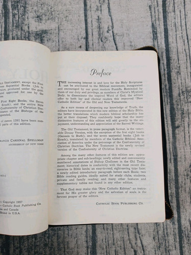 1957 The Holy Bible New Catholic Edition Illustrated Leather Confraternity Ed. - Foto 11 di 24