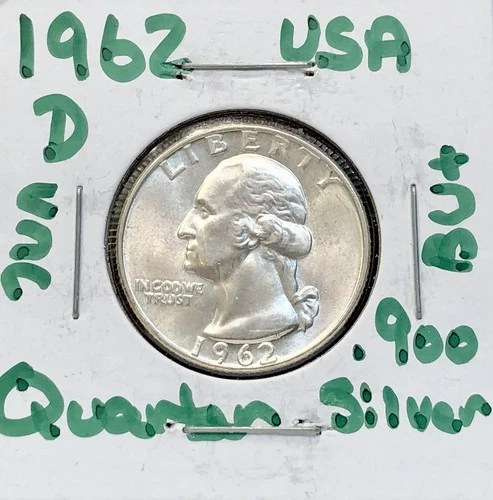 1962-D Washington Quarter Dollar - .900 Silver - BU UNC NICE LUSTROUS CARTWHEEL!