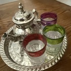 Moroccan Medium TeaPot Handmade Serving 3 Tea Cups Brass Silver Plated African