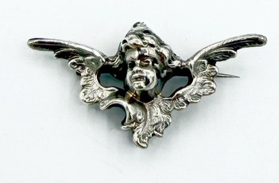Antique Art Nouveau William Kerr Sterling Silver Watch Pin/Pendant Angel Cherub