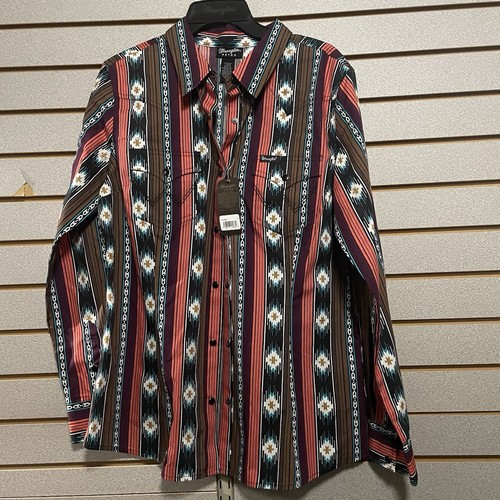WRANGLER RETRO WESTERN AZTEC COWGIRL SNAP BUTTON MULTICOLOR WOMENS SHIRT L NWT