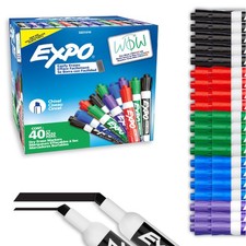 Dry Erase Markers, Low Odor Ink, Assorted Colors, Chisel Tip, 40 Count - Whit...