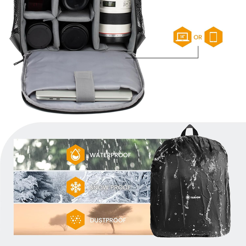 TARION Camera Backpack Waterproof Case Bag with Laptop Compartment and Rain C... - Picture 5 of 12