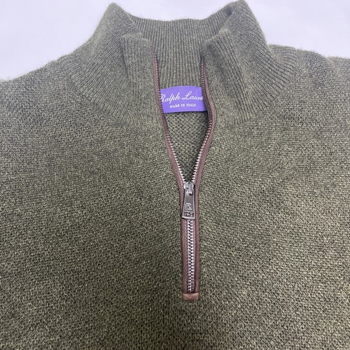 Ralph Lauren Purple Label Green Cashmere Birdseye Quarter-Zip Sweater XL “READ” - Picture 5 of 22