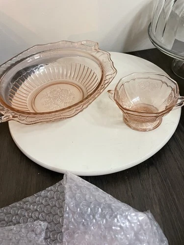 Vintage Anchor Hocking Mayfair Pink Bowl & Sugar