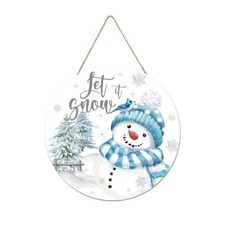 Snow Wooden Door Hanger - Snowflake - Blue Snowman - Smile Let It