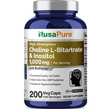 NusaPure Choline & Inositol 1000mg - 200 Vegg...