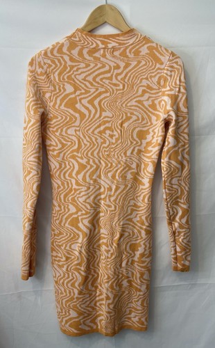 Cotton On Knit Dress Size S Orange Swirl Print Long Sleeve Bodycon Mini - Picture 3 of 7
