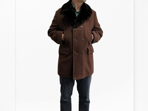 Vintage Coat Men’s Wool Dapper Overcoat Brown Tailored Gentleman’s Size L Fur - Picture 9 of 24