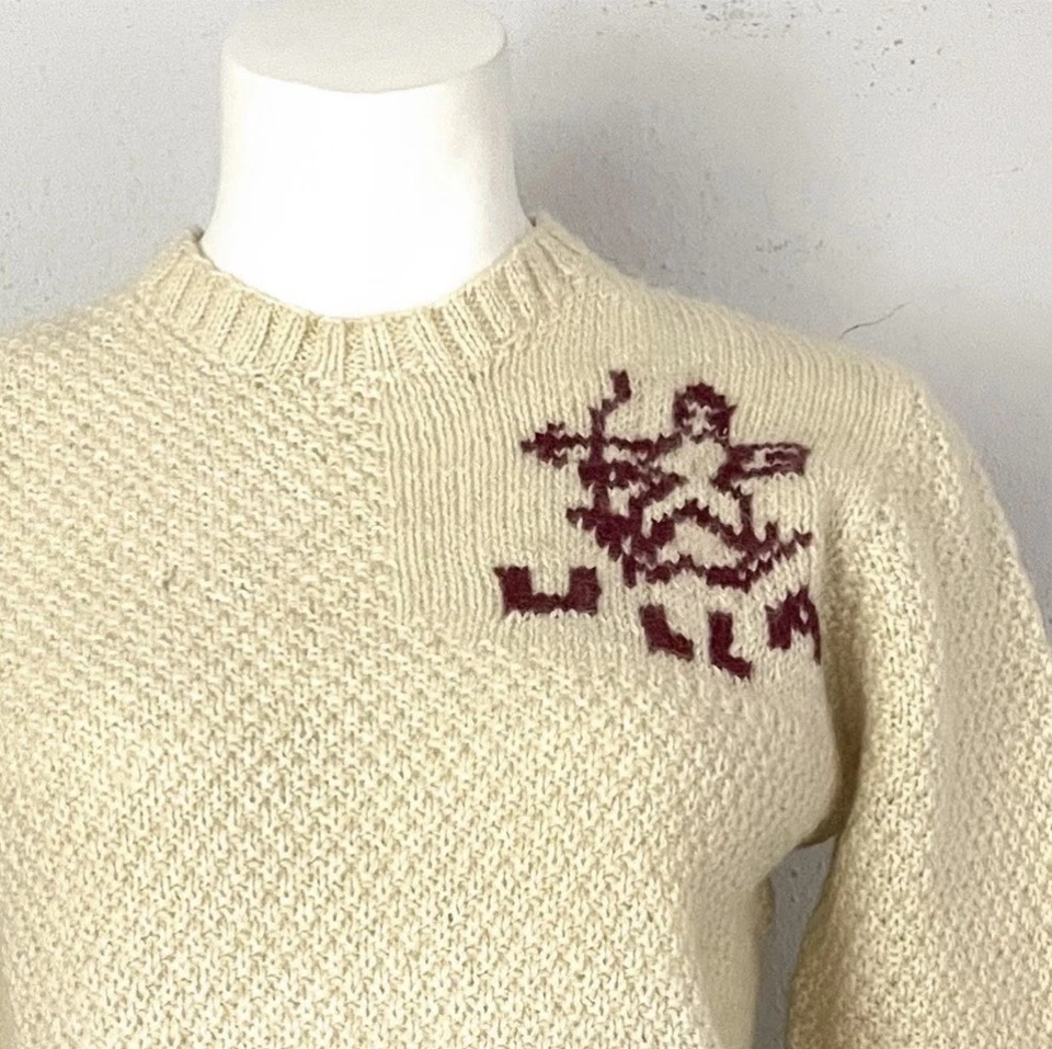 OOAK VTG 40s/50s “Ulla” Snowshoe Handknit Fisherman Style Crewneck Sweater XS/S - Image 2 of 4