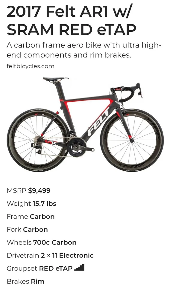 Bicicleta Aero de Carbono Felt AR1 SRAM ROJO eTAP y accesorios Foto 2 de 4