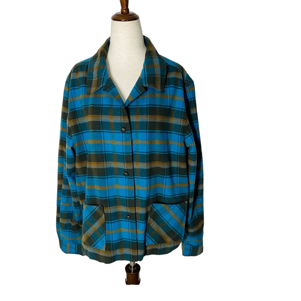 Camisa Cazadora Vintage Norton Studio Franela a Cuadros Talla 14 Grande Cabincore Acogedora Foto 2 de 4