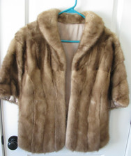 Vtg 1950s 60s Mink Fur Stole w/Tails Champagne Blonde Wedding Wrap Cape Coat