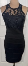 Sequin Hearts Black Sleeveless Bodycon Bandage Dress Junior's Size 7