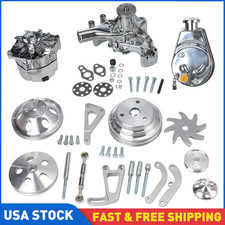 For Sbc Chevy V Belt Pulley W Bracket Kit Long Water Pump Alternator Ps Us