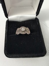 Vintage Sterling Silver Marcasite Cubic Zirconia Ring Size 5