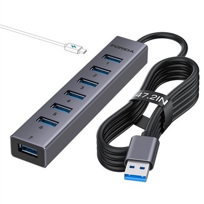 USB Hub 8 Port, 7 USB 3.0 Data Ports + USB C 5V/3A Power Port, 47 Inch/120CM ...