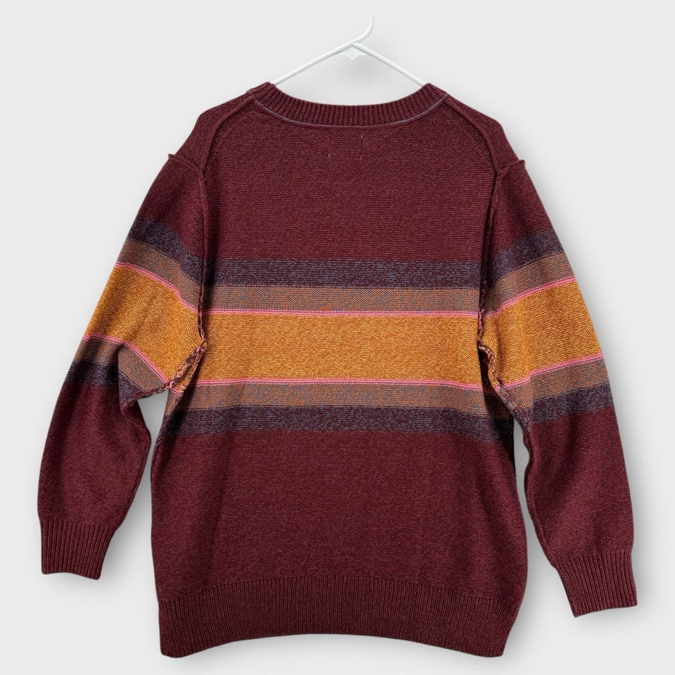 Suéter BDG Para Mujer Mediano Rayas Cuello Redondo Rojo Amarillo De Gran Tamaño Tejido Retro Nuevo Con Etiquetas Foto 2 de 4