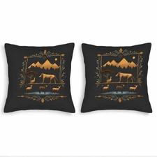 Lion &Starry Landscape Throw Pillow Covers 18x18in Set of 2-Ornate Floral Design