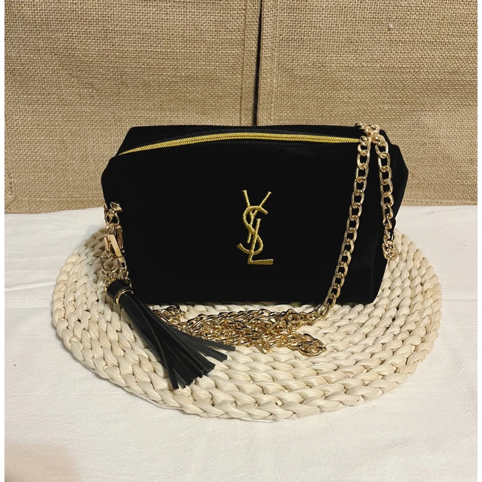 YSL Yves Saint Laurent Beaute Maquillaje Terciopelo Negro / Bolsa de Cosméticos / Bolso Xbody Foto 2 de 4
