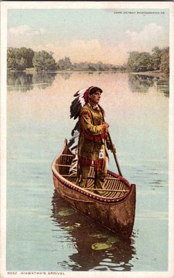 [64k] Postcard Unused, Hiawatha's Arrival, Native American Stood in Canoe