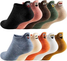 Women Cute Socks 10 Pairs Cotton Kawaii Embroidered Funny Low Cut Ankle Socks fo