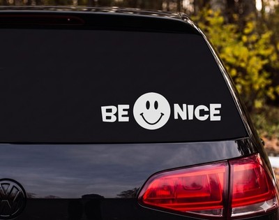BE NICE Retro Smiley Face Circle Bold Graphic Vinyl Decal Sticker