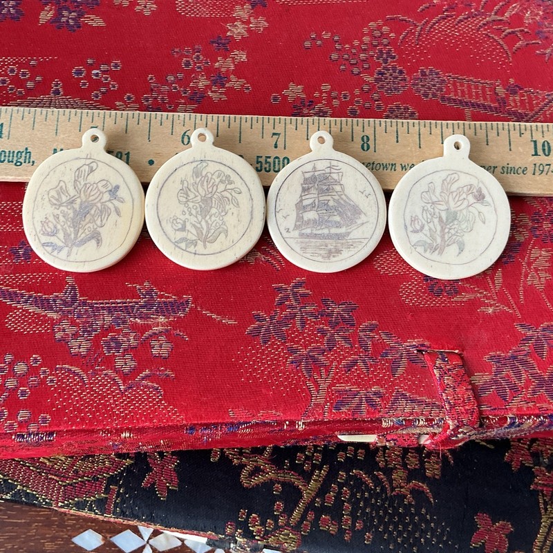 Lot of 4 Unfinished Round Ornament Blanks 2 in Floral Nautical Designs 1”