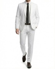 MY'S Men's 2 Piece Slim Fit Suit Jacket Pants Set with Tie, White