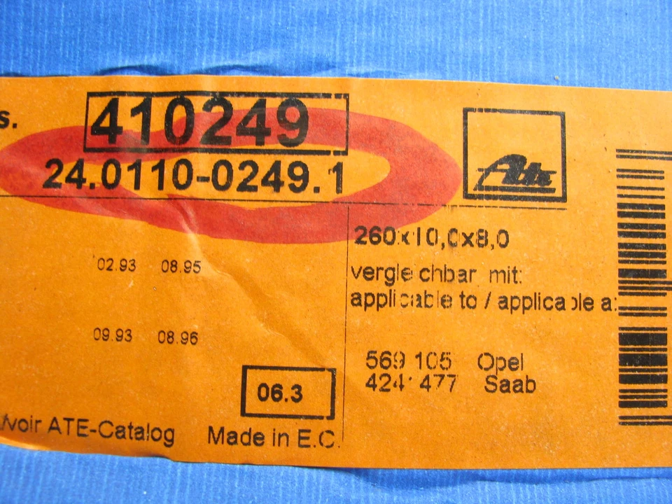 (2) Пара задних дисковых тормозных дисков ATE 410249 для Saab 900 1994-1996 годов выпуска - Изображение 4 из 4