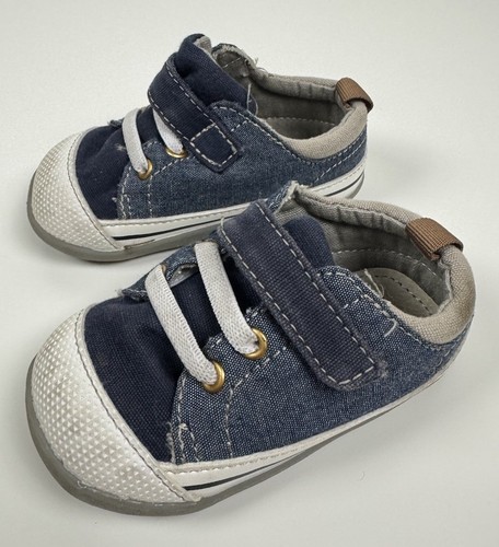 See Kai Run Stevie Shoes Sneakers Chambray Denim Look Baby Toddler Hook Size 5 - Picture 2 of 11