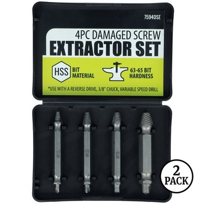2 Pack Universal Tool Damaged Screw Extractor Set - 4 Pieces Assorted Sizes