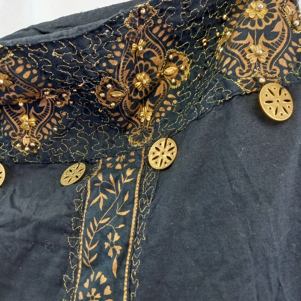 Falda Larga Alta Sally Vega Adornada Dorada Negra Larga Talla 20 Nueva con Etiquetas Foto 4 de 4