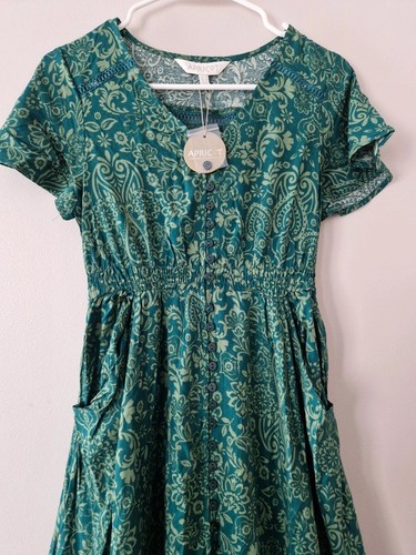 Apricot Summer Maxi Dress Long Boho Dress Crochet Trim Green Size 8 Viscose - Picture 2 of 3