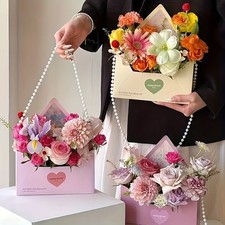 5 Elegant Envelope-Shaped Floral Gift Boxes, Love Letter Text Design Flower Box