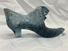 Fenton Art Glass Blue Daisy & Button Shoe Figurine Handmade Glossy with sticker