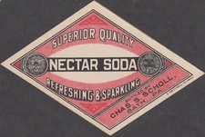 Chas S Scholl Nectar Soda bottle label Bath PA 1920s