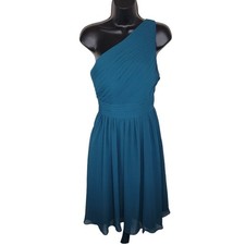 AZAZIE Nwt KATRINA A-Line One Shoulder Chiffon Knee-Length Dress Peacock Size A6